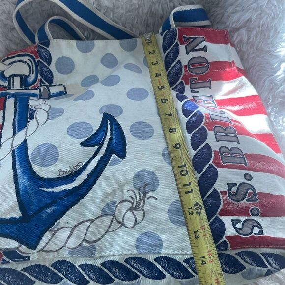 Brighton Sail Away Red White & Blue Anchor Sailing Helm Wheel Canvas lTote Bag - Picture 5 of 11